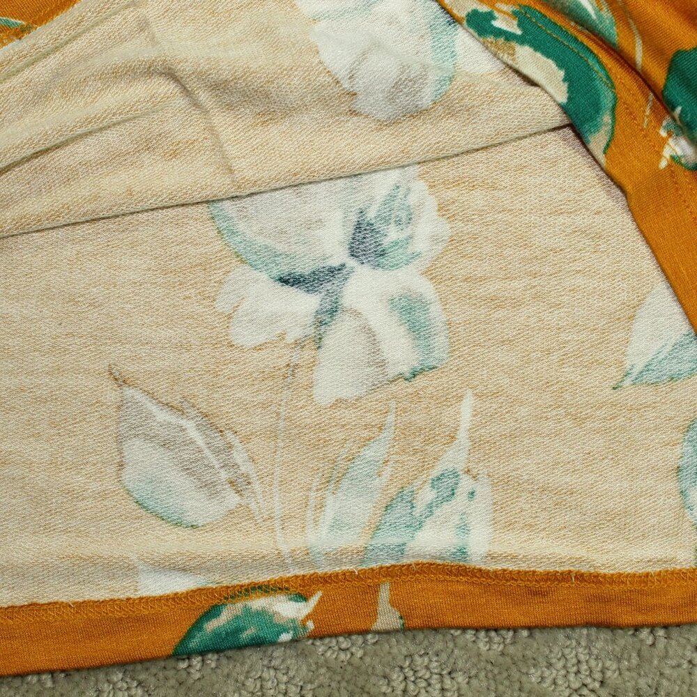 Croft & Barrow Size XL Mustard Yellow with Floral Print French Terry Rayon Blend - Picture 3 of 6